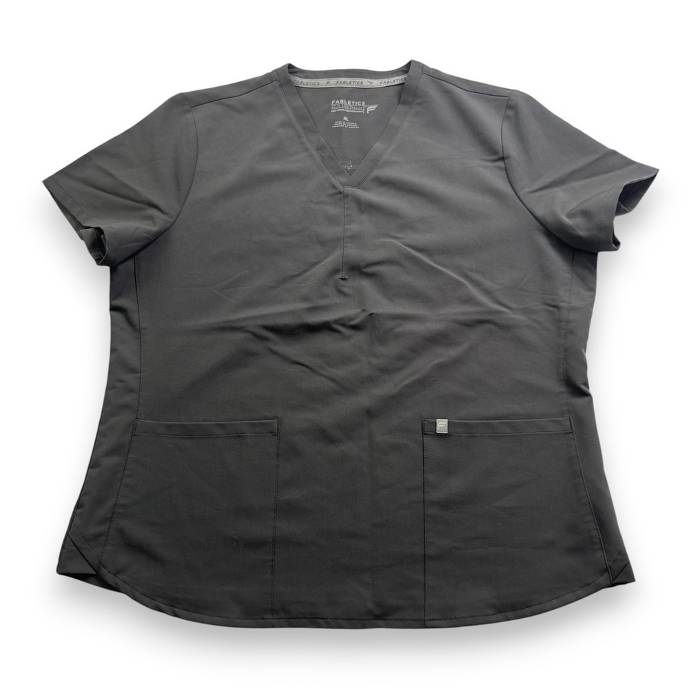 Fabletics Women XL Scrub Top Gray V-Neck Performance StretchTS2500509-0770-36200